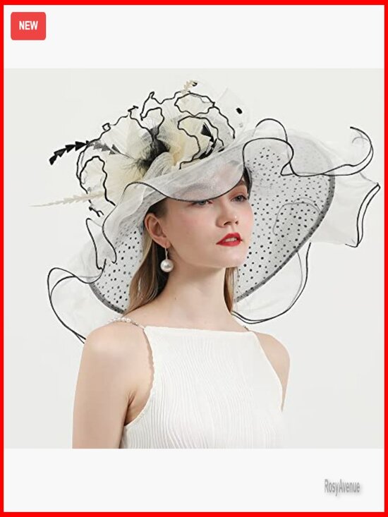 Organza Derby Hat with Feather Fascinator for Wedding Tea Party